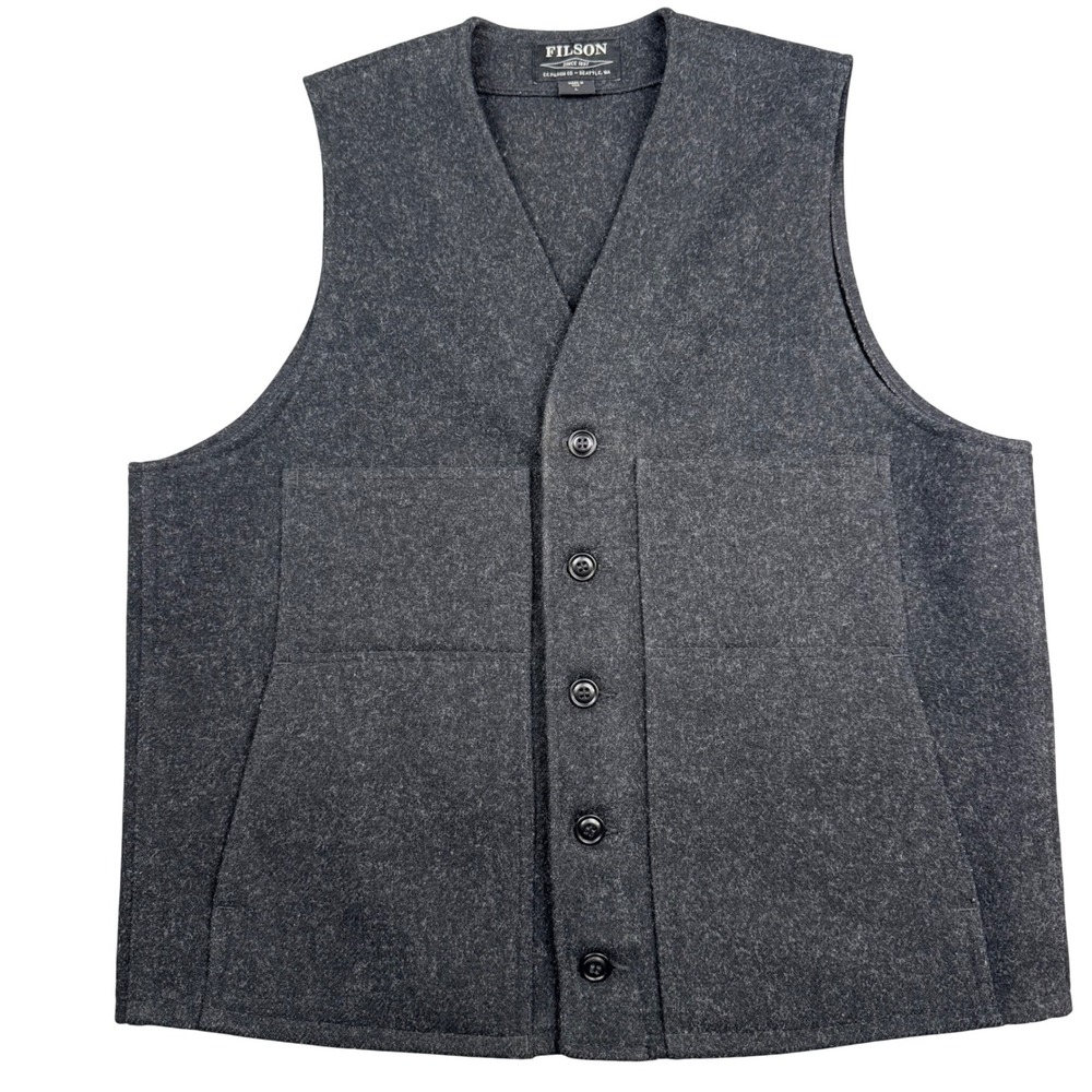 Filson Mackinaw Wool Vest Mens Large Charcoal Gray 100% Virgin Wool Made in USA